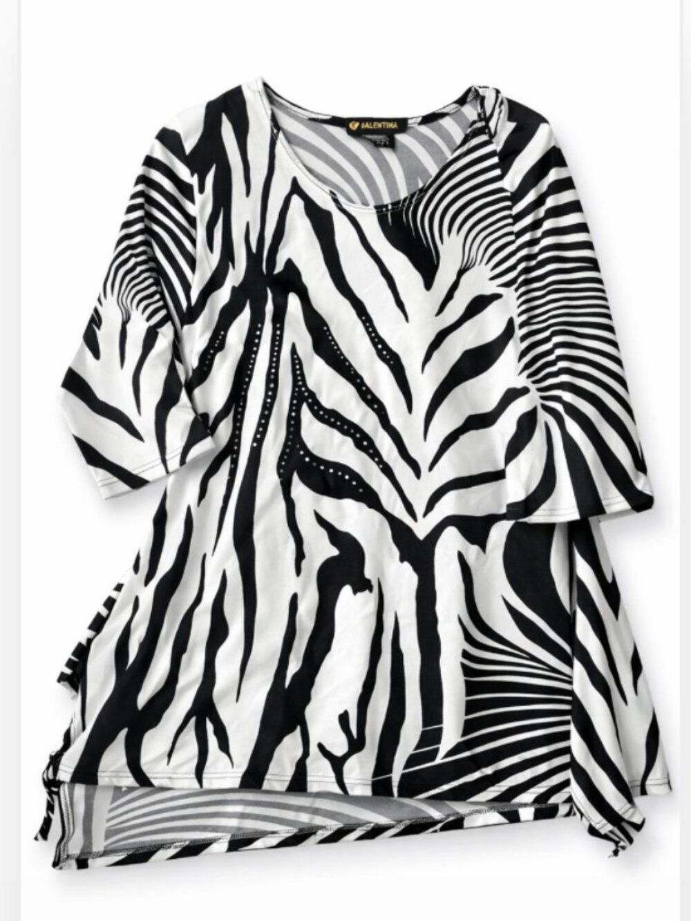 Valentina Black & White Zebra Print Tunic Top – Size Small
